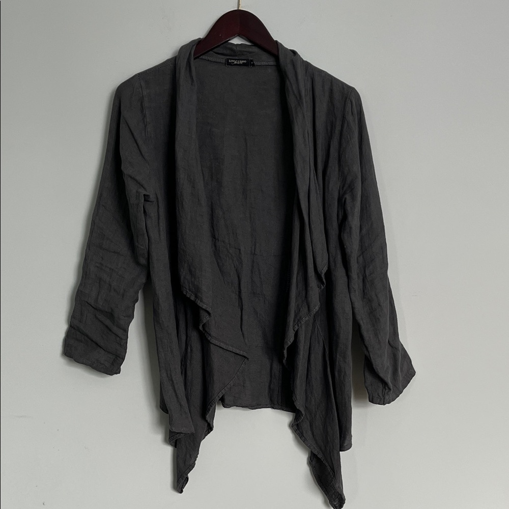 Lungo L’Arno 100% Linen Made in Italy Charcoal Woman’s Open Front Drape Blazer S